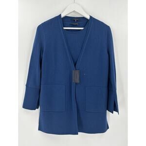Lafayette 148 Blouse Sweater Set Womens Medium Blue 100% Wool Pockets Magnetic